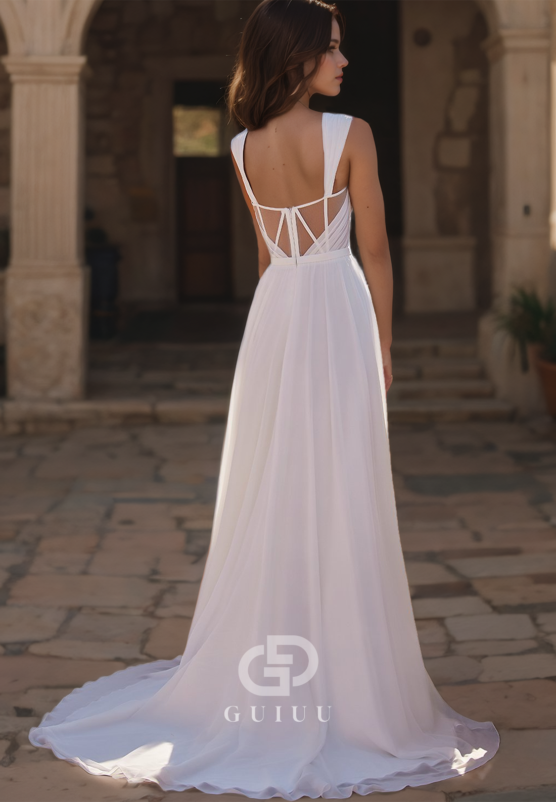 Pleated Sweetheart A-Line High Side Slit Wedding Dress with Sweep Train