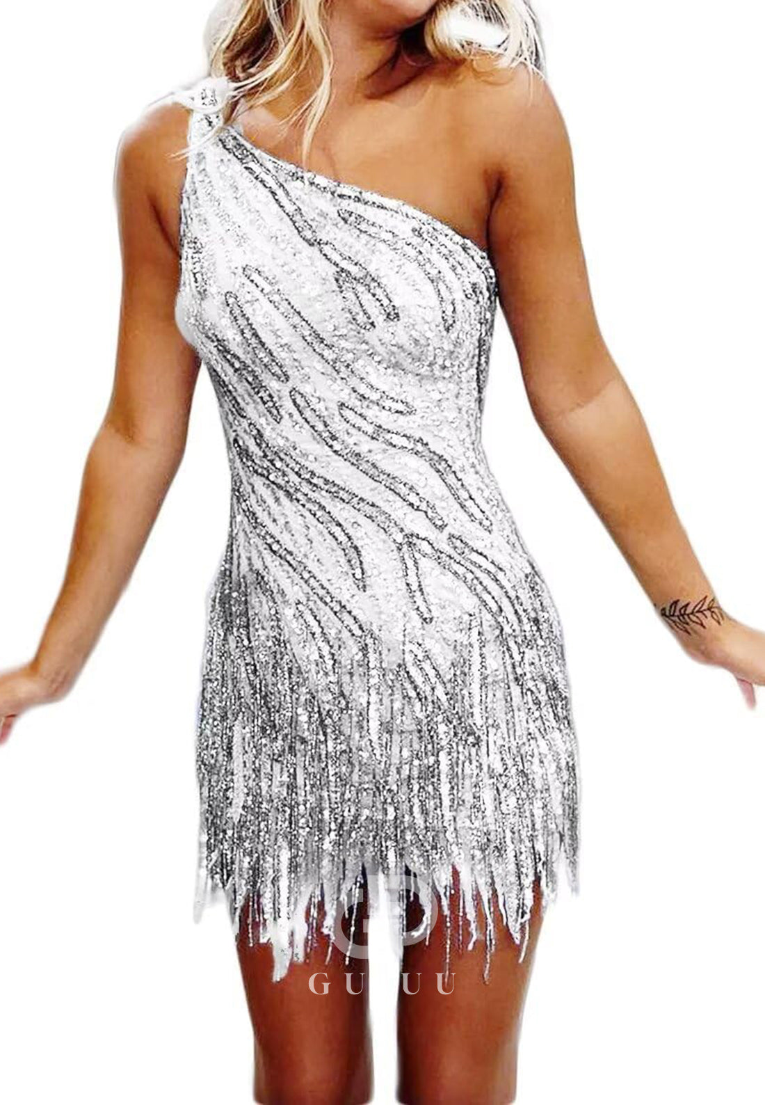 Charming A-Line One ShoulderSleeveless Sequins Short Homecoming Dress