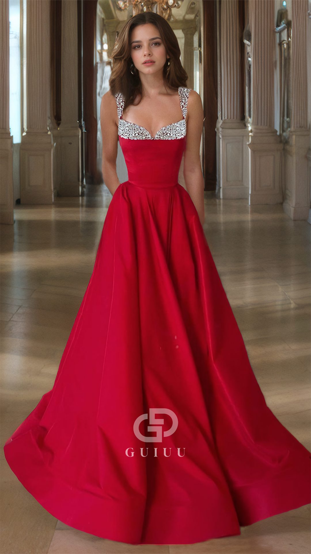 Sexy&Hot Sweetheart A-Line Ruched Prom Dress Beaded Evening Dress with Straps