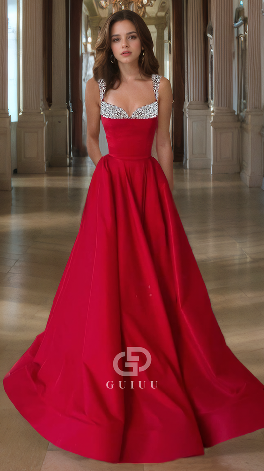 Sexy&Hot Sweetheart A-Line Ruched Prom Dress Beaded Evening Dress with Straps