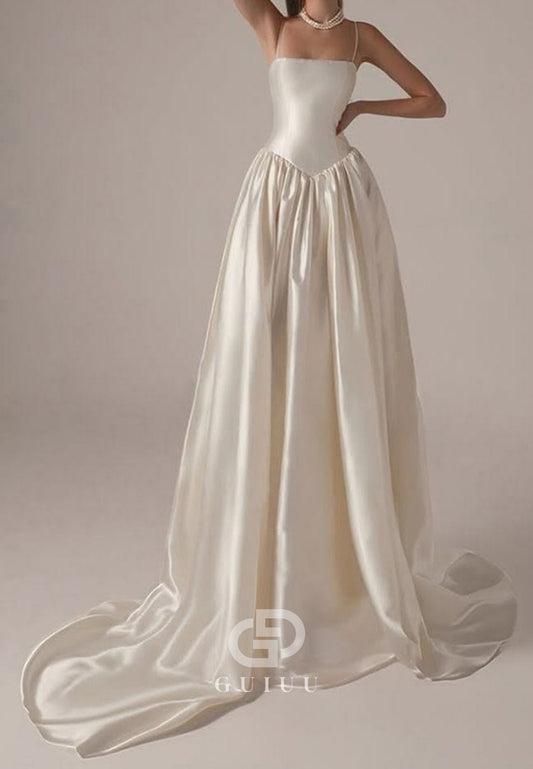 Simple Spaghetti Straps Square Empire-Waist Wedding Dress