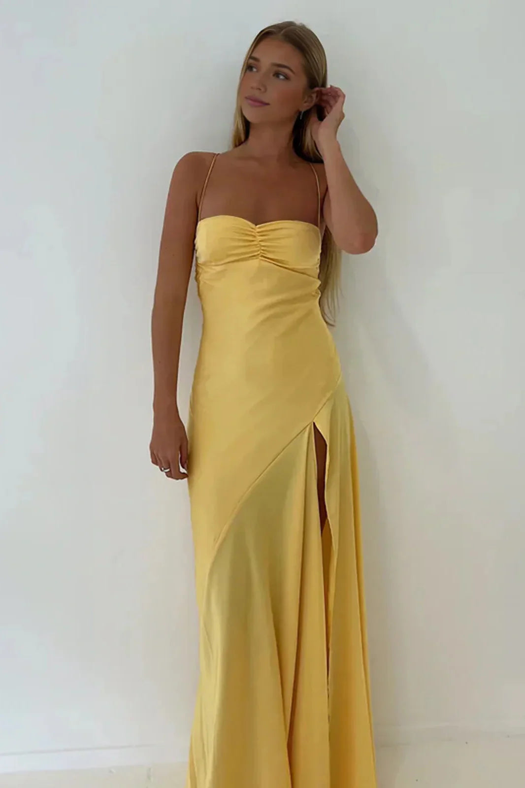 Simple Sheath Spaghetti Straps Red Long Party Dress with Split
