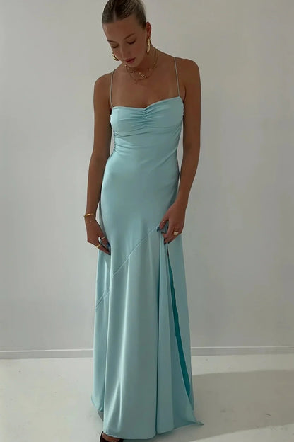 Simple Sheath Spaghetti Straps Red Long Party Dress with Split