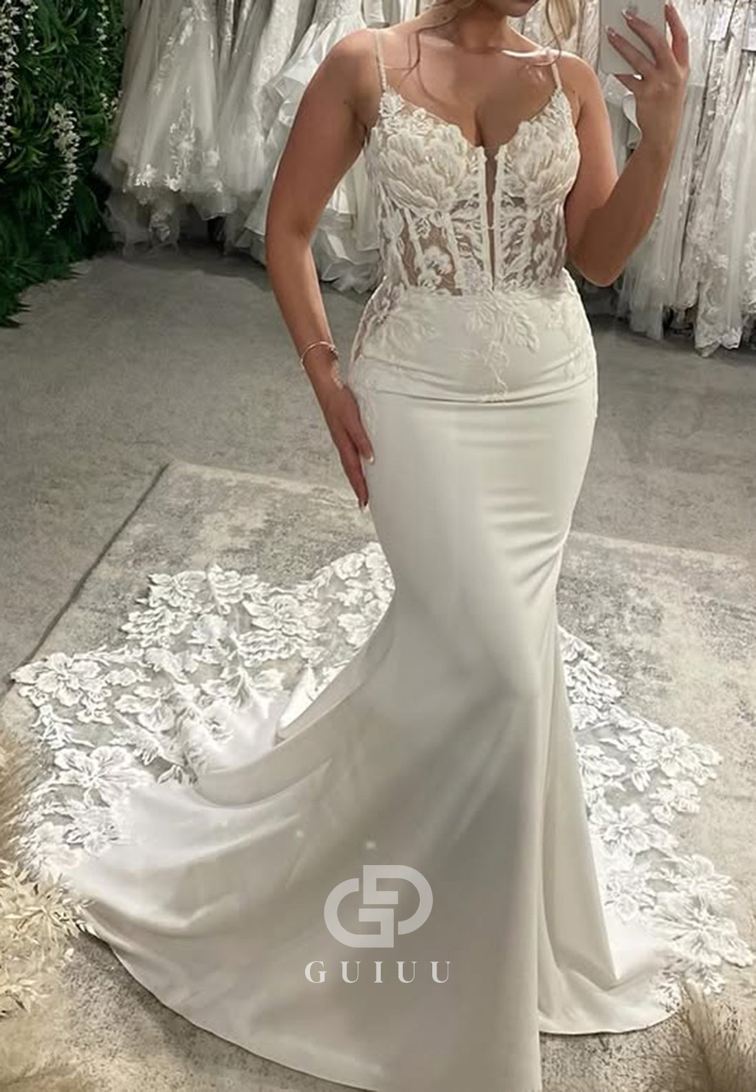 Spaghetti Straps Sweetheart Corset Tulle Mermaid Wedding Dress