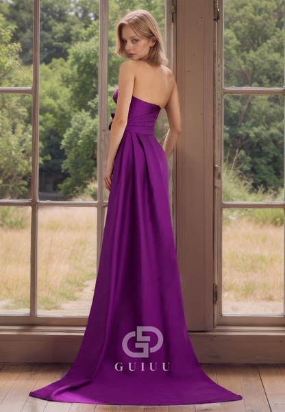 Strapless Sheath Pleated Sleeveless Mother of Bride Dress Open Back Formal Dress