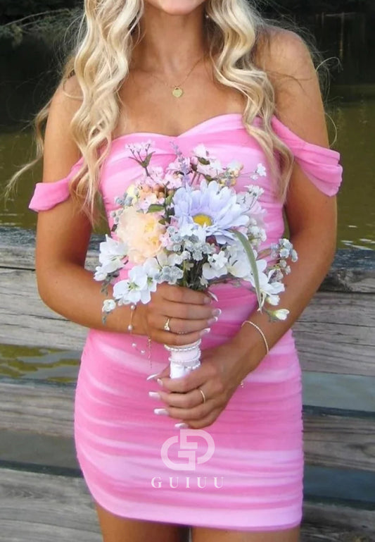 Stunning Off-Shoulder Ruched Pink Bodycon Homecoming Dress