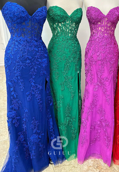 G2782 - Sexy Fitted Strapless Lace Applique Black Long Prom Evening Dress