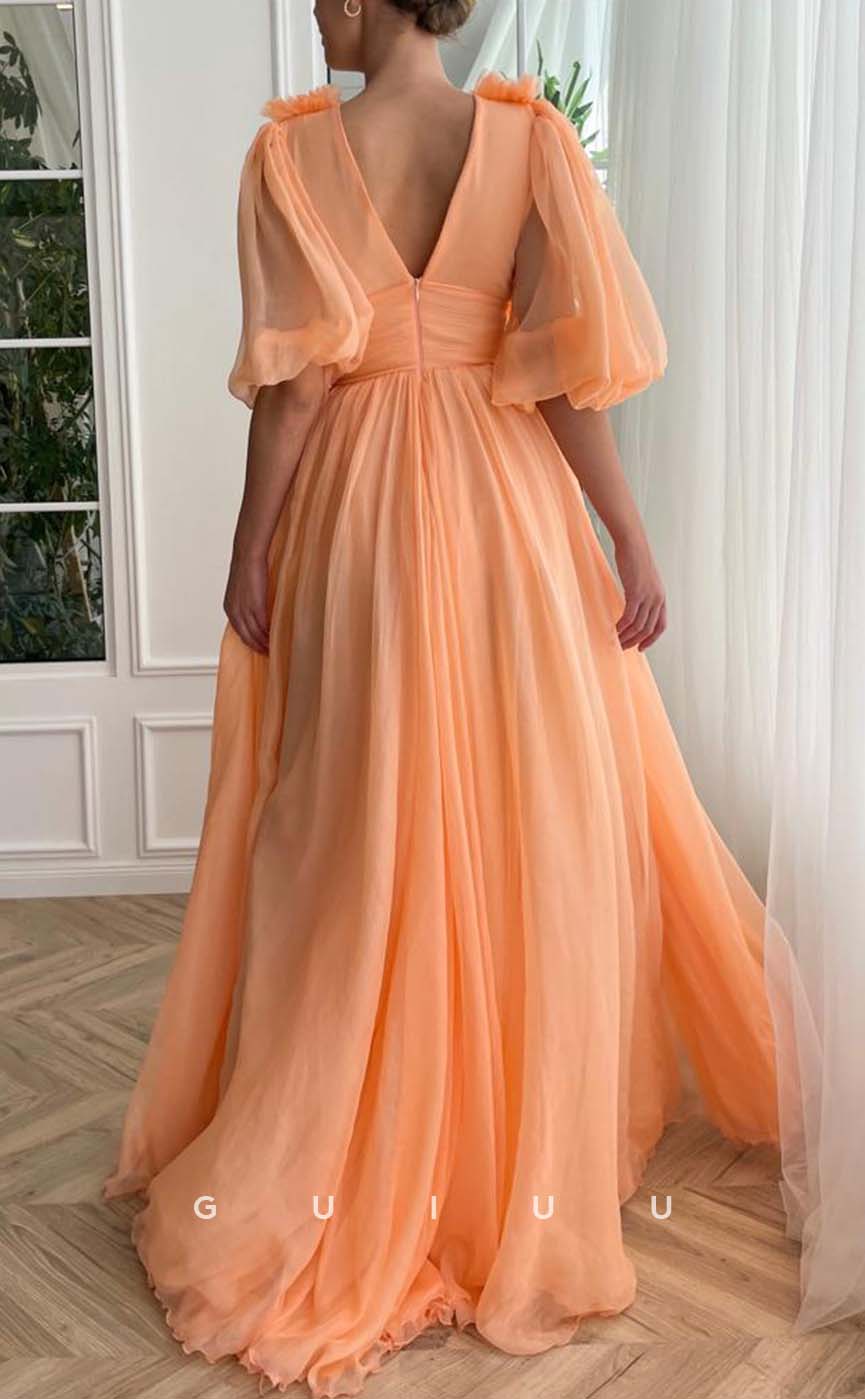 G3189 - Chic & Modern A-Line V-Neck Tulle Long Formal Prom Dresses