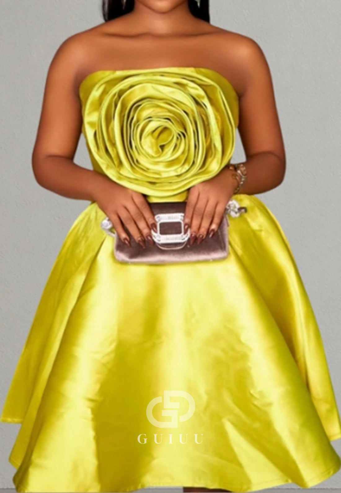 Simple A-Line Strapless Sleeveless Floral Satin Homecoming Dress