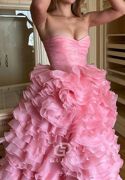 Blushing Pink Sleeveless Sweetheart Ruffles A-Line Prom Dress