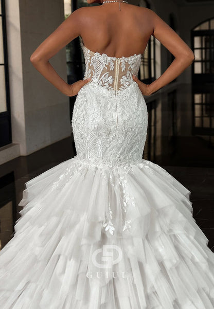 Charming Strapless Sleeveless Corset Mermaid Wedding Dress