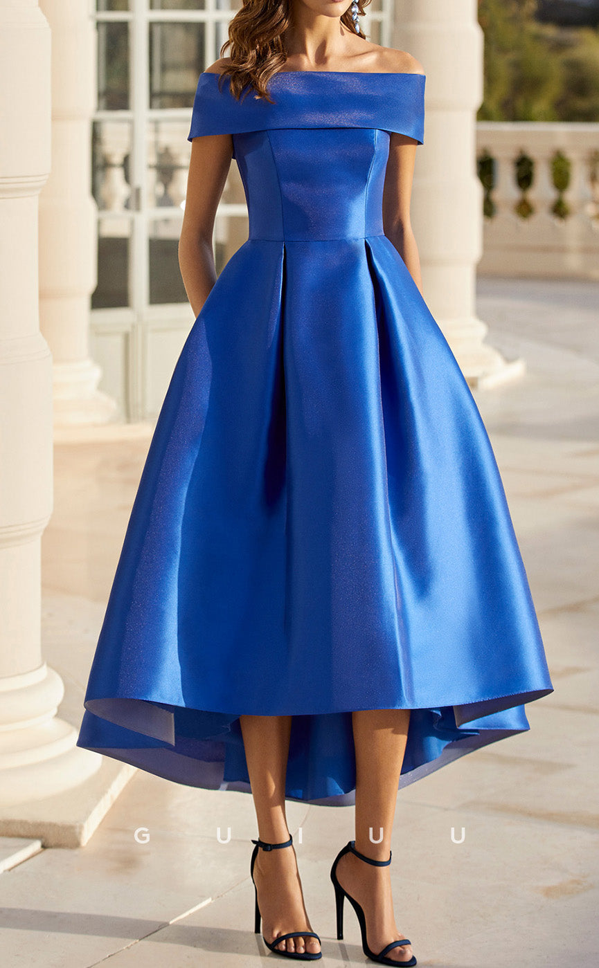 GM292 - A-Line Off Shoulder Sleeveless High Low Tea Length Cocktail Dress