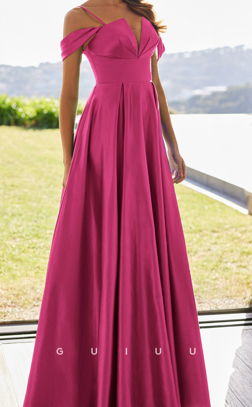 GM247 - A-Line Off Shoulder Straps Sleeveless Pleated Wedding Guest Dress Cocktail Dress