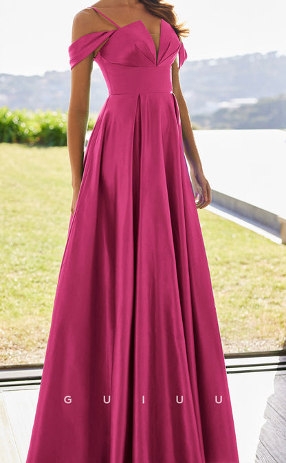 GM247 - A-Line Off Shoulder Straps Sleeveless Pleated Wedding Guest Dress Cocktail Dress