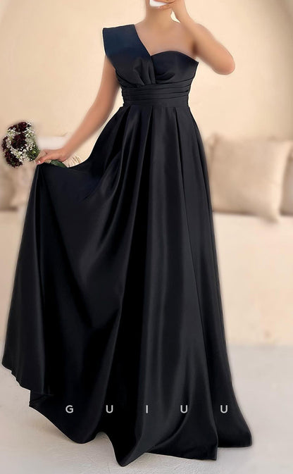 G4711 - A-Line One Shoulder Sleeveless Pleated Formal Evening Dress