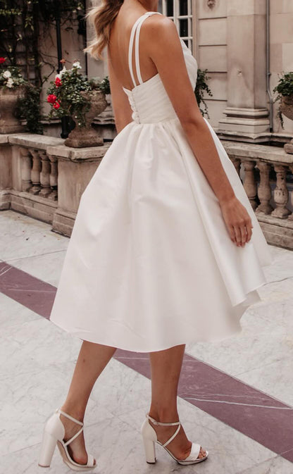 GW987 -  A-Line One Shoulder Sleeveless Pleated High Low Mini Wedding Dress