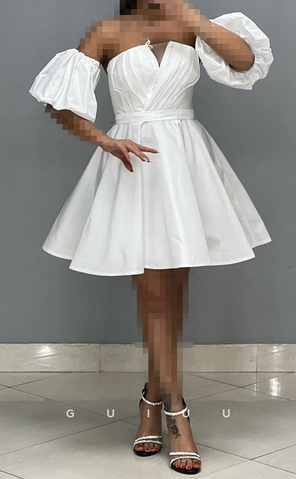 GH945 - A-Line Strapless Detachable Short Sleeves Pleated Homecoming Dress