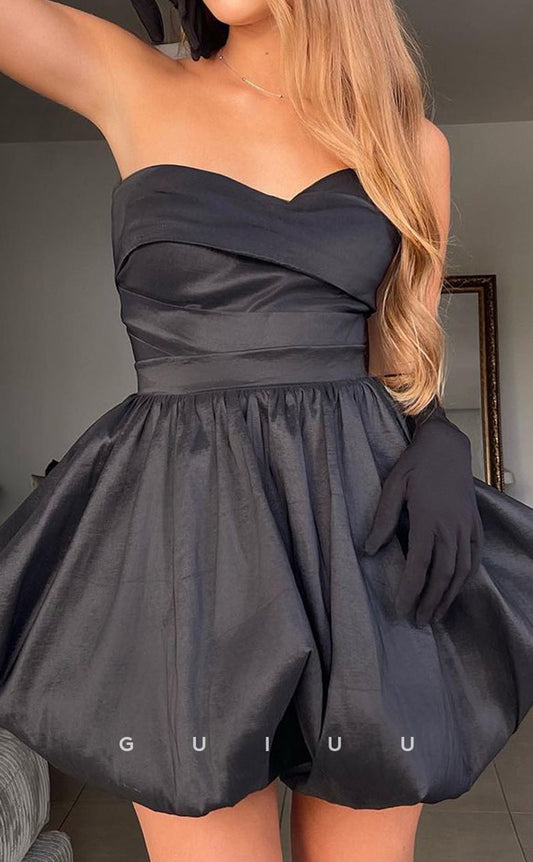 GH872 -  A-Line Strapless Sleeveless Criss Cross Straps Homecoming Dress with Gloves