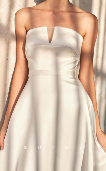 GW973 - A-Line Strapless Sleeveless Knee Length Stain Wedding Dress