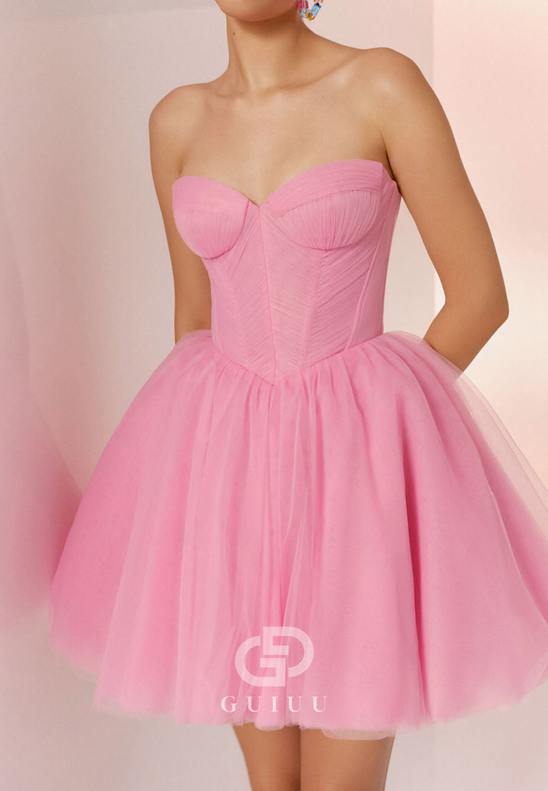 GH991 - A-Line Strapless Sleeveless Lace Up Tulle Short Homecoming Dress