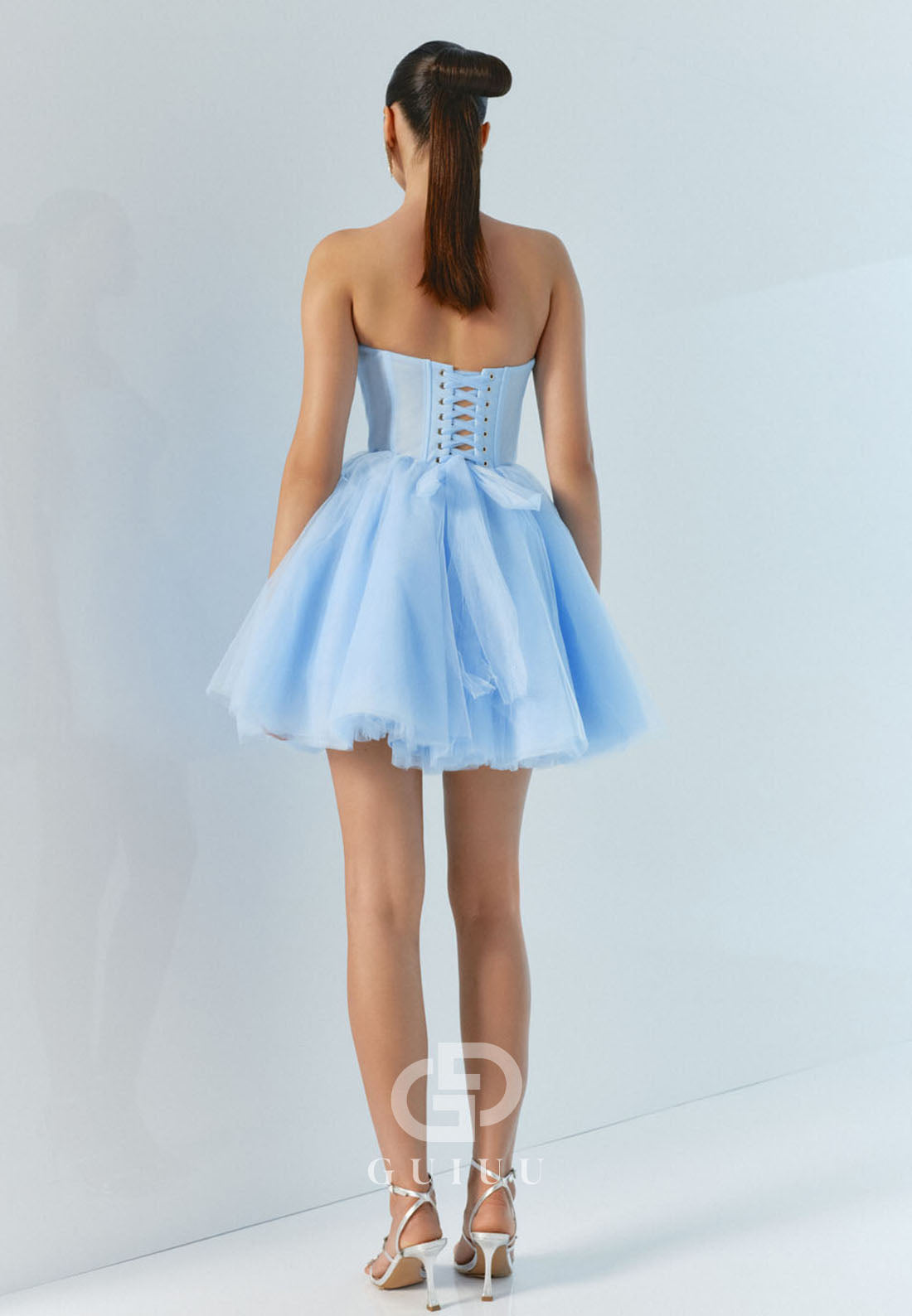 GH991 - A-Line Strapless Sleeveless Lace Up Tulle Short Homecoming Dress