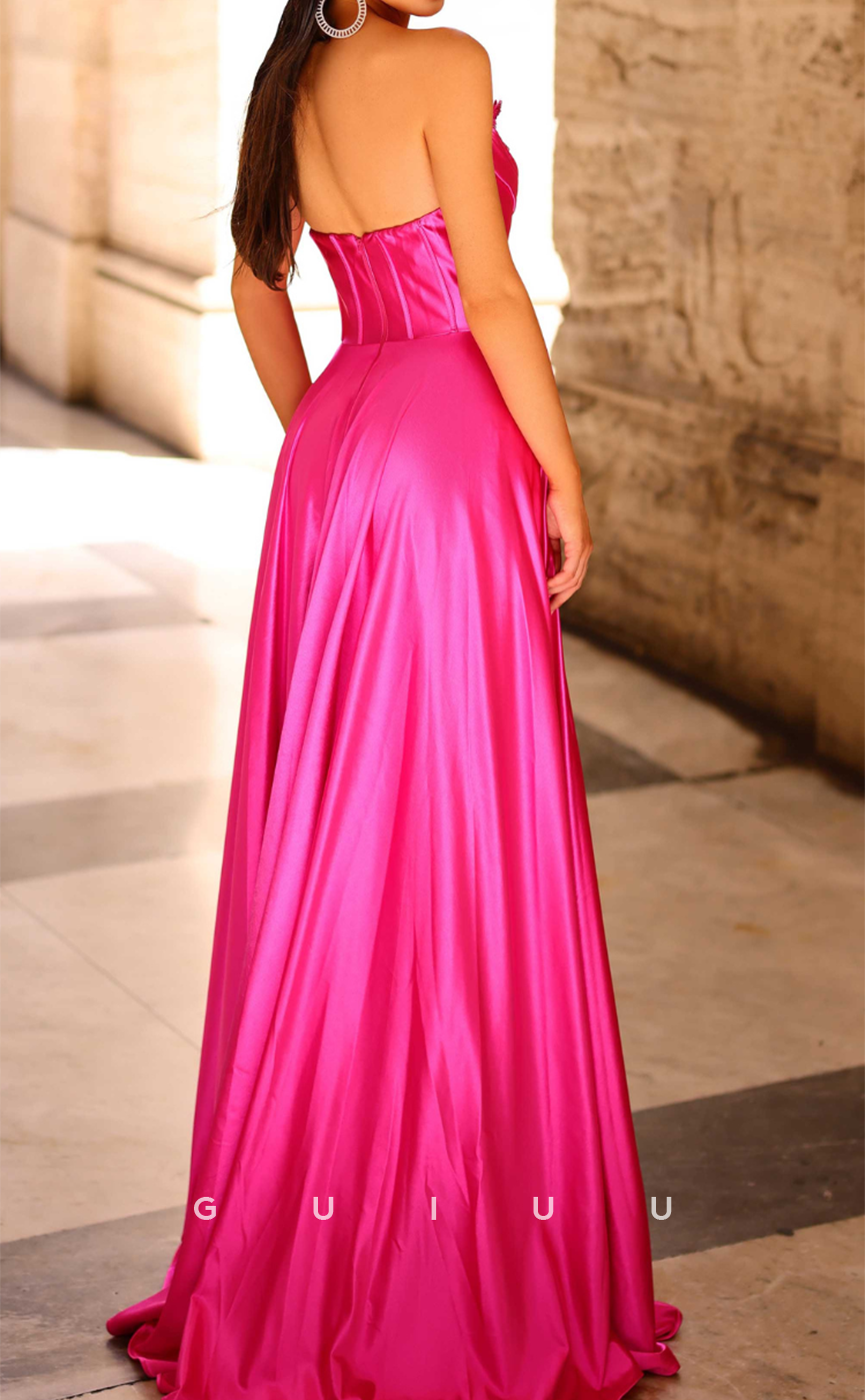 G4708 -  A-Line Strapless Sleeveless Pleated Beaded Formal Evening Prom Dress