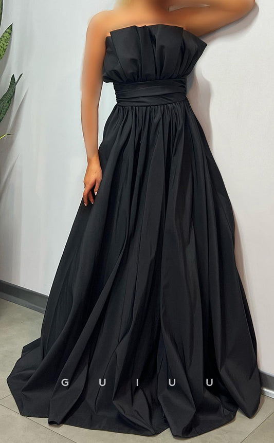 G2488 - A-Line Strapless Sleeveless Ruched Formal Evening Prom Dress