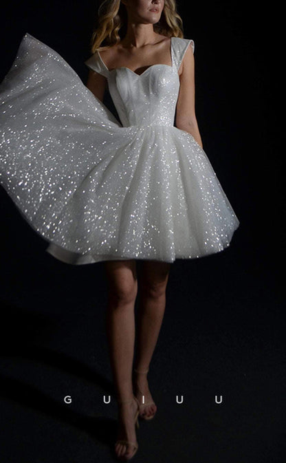 GW1057 - Chic & Modern A-Line Strapless Straps Sleeveless Fully Sparkly Mini Wedding Dress