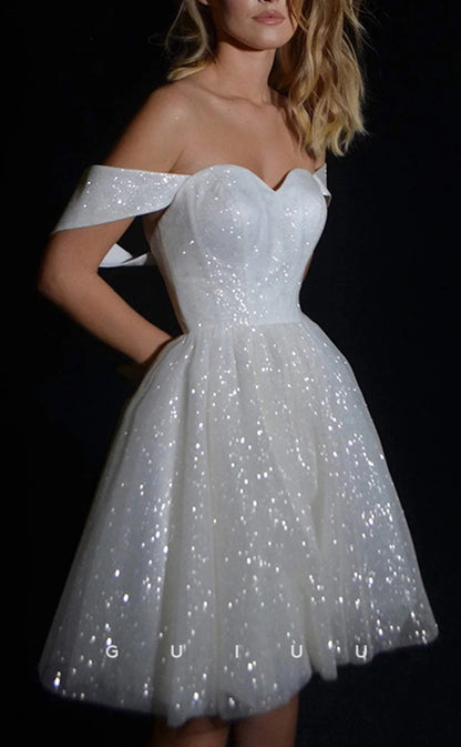 GW1057 - Chic & Modern A-Line Strapless Straps Sleeveless Fully Sparkly Mini Wedding Dress