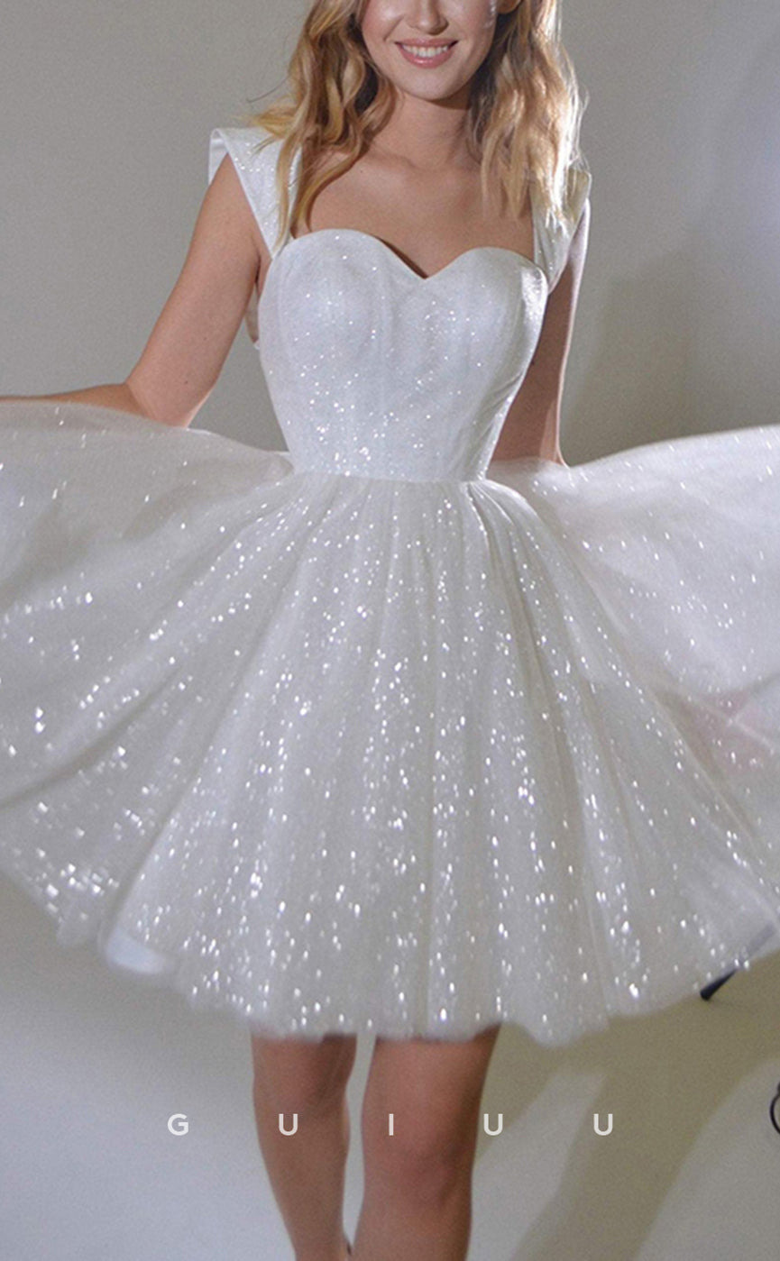 GW1057 - Chic & Modern A-Line Strapless Straps Sleeveless Fully Sparkly Mini Wedding Dress