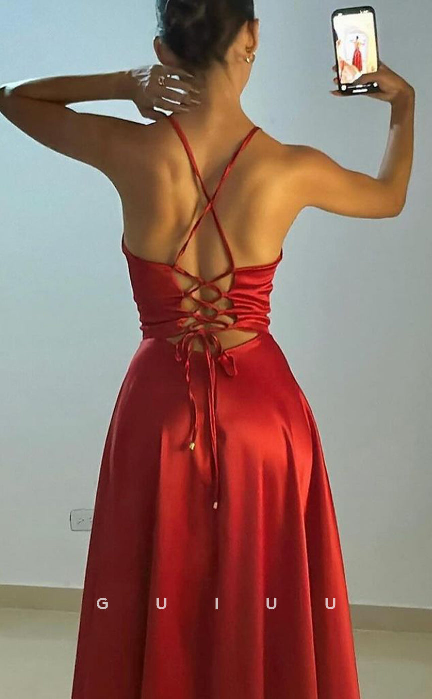 G3741 - A-Line Strapless Straps Sleeveless Ruched Criss Cross Straps Long Prom Dress