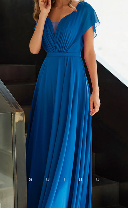 GM243 - A-Line V Neck Sleeveless Pleated Chiffon Wedding Guest Dress Cocktail Dress