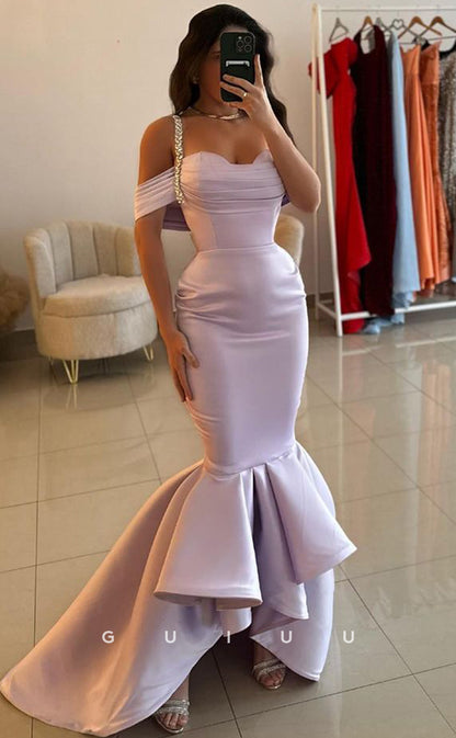 G3839 - Chic & Modern Mermaid Off Shoulder Straps Long Prom Dress with Slit