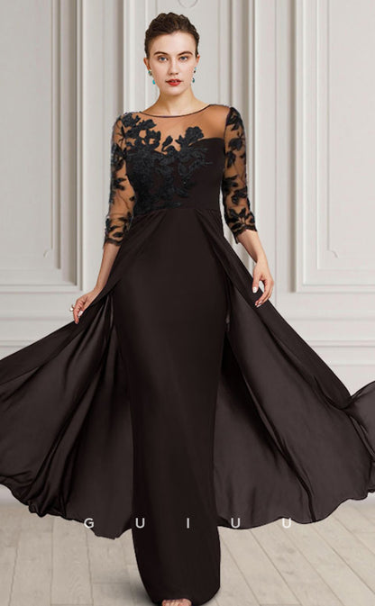 GM004 -  Elegant A-Line Scoop Neck Long Sleeves Appliques Back Zipper Floor Length Chiffon Guest Mother of the Bride Dress