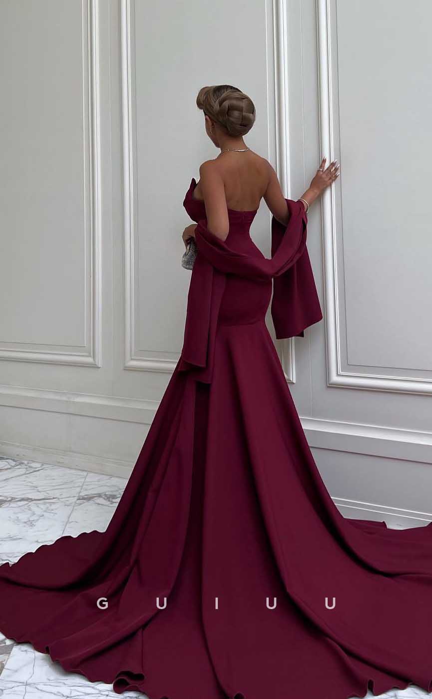 G4520 - Elegant Mermaid Sheath Boat Neck Wine Red Prom Evening Gown with Slit