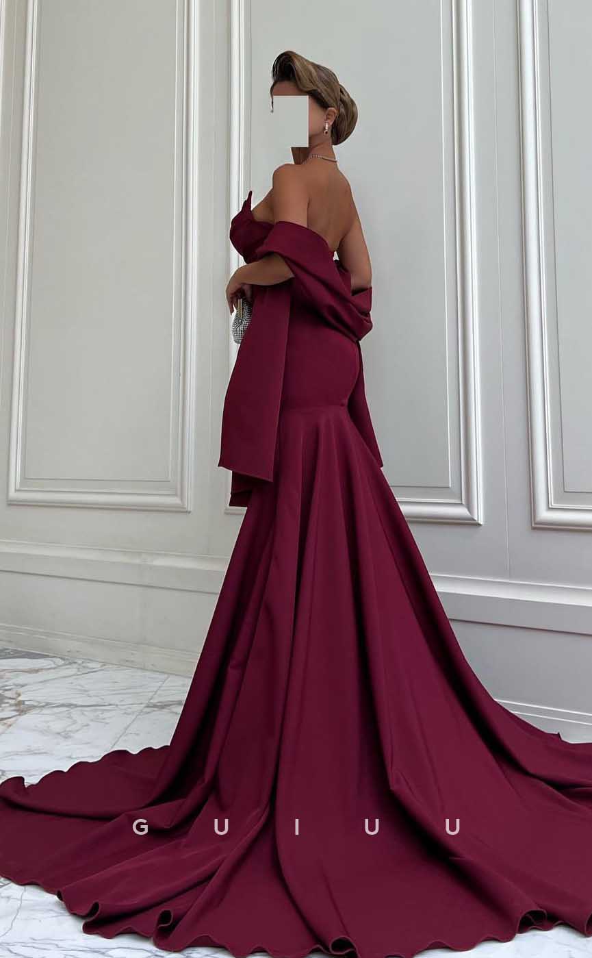 G4520 - Elegant Mermaid Sheath Boat Neck Wine Red Prom Evening Gown with Slit