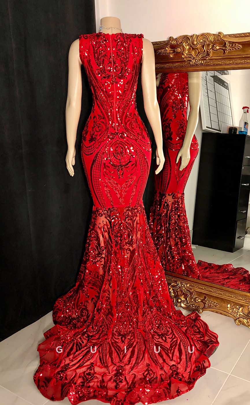 G4559 - Elegant Mermaid V Neck Fully Sequined Prom Dress with Train