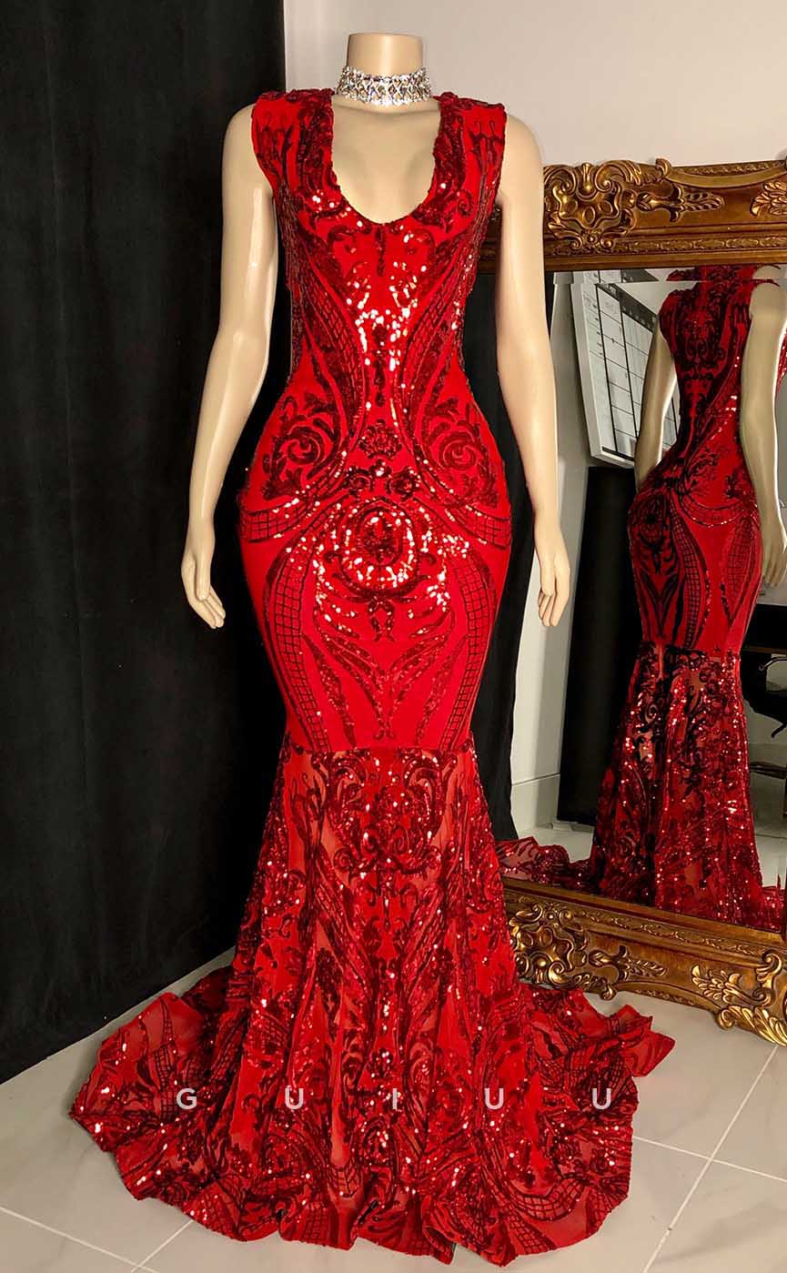 G4559 - Elegant Mermaid V Neck Fully Sequined Prom Dress with Train