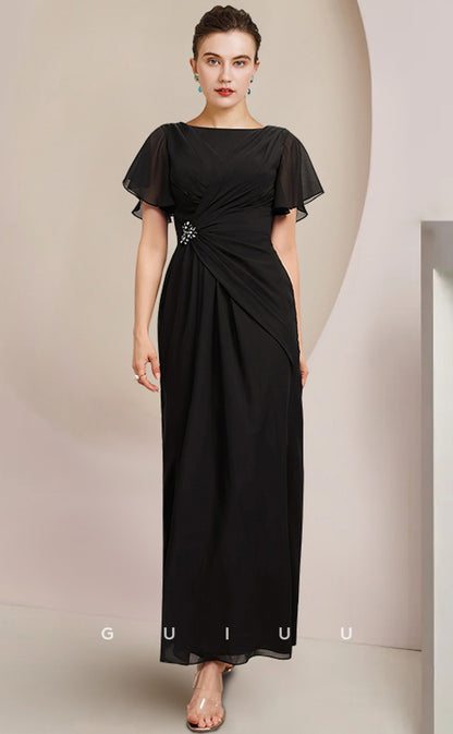 GM015 -  Elegant Sheath Scoop Neck Short Sleeves Ankle Length Chiffon Mother of the Bride Dress