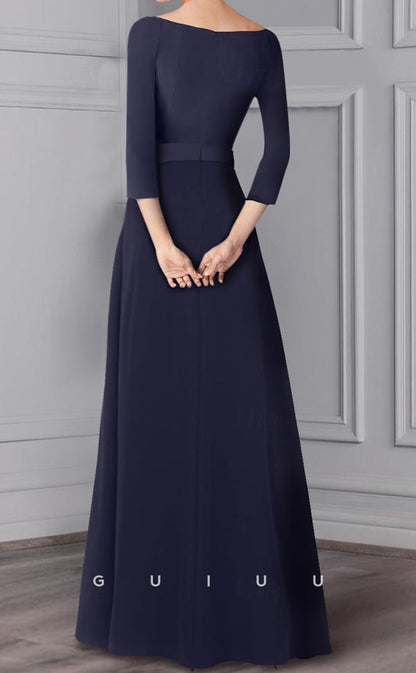 GM082 -  Jumpsuit Elegant V Neck 34 Length Sleeves Floor Length Satin Mother of the Bride Dress