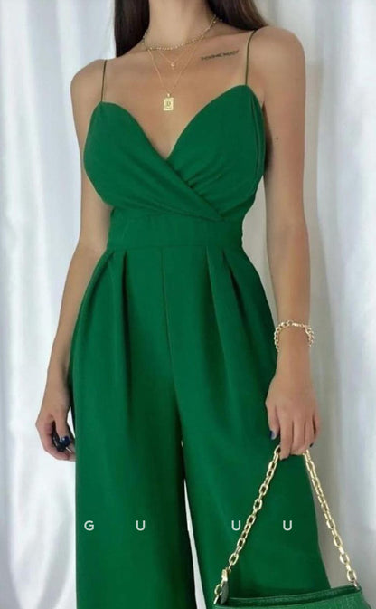 G3721 -  Jumpsuit Pantsuit Strapless Straps Sleeveless Pleated Back Zipper Long Prom Gown