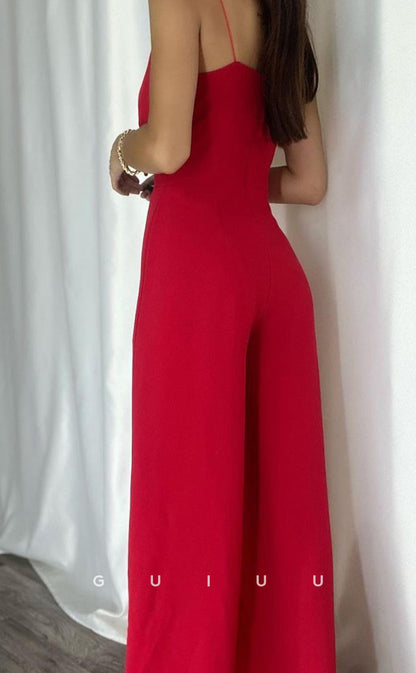 G3721 -  Jumpsuit Pantsuit Strapless Straps Sleeveless Pleated Back Zipper Long Prom Gown