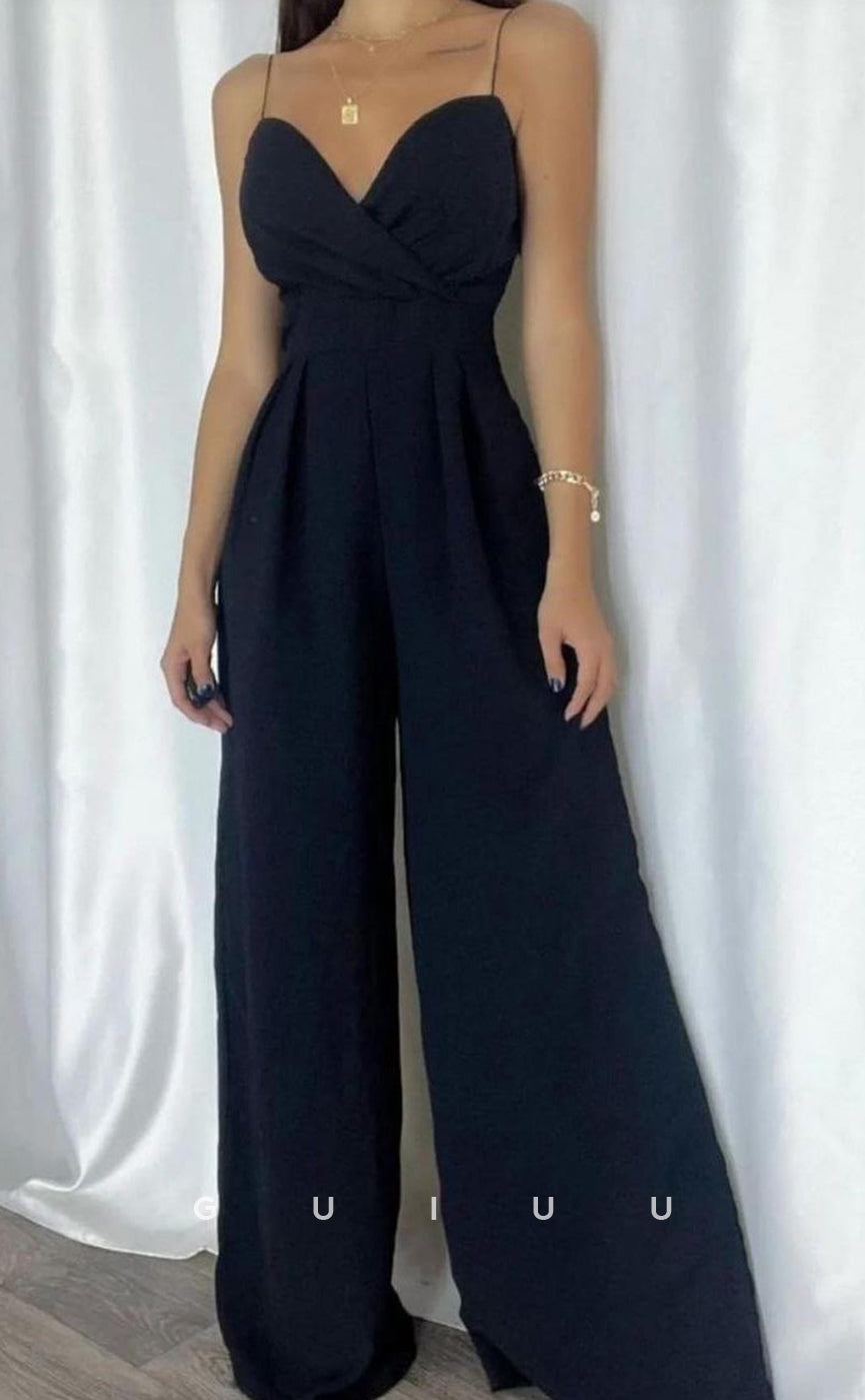 G3721 -  Jumpsuit Pantsuit Strapless Straps Sleeveless Pleated Back Zipper Long Prom Gown