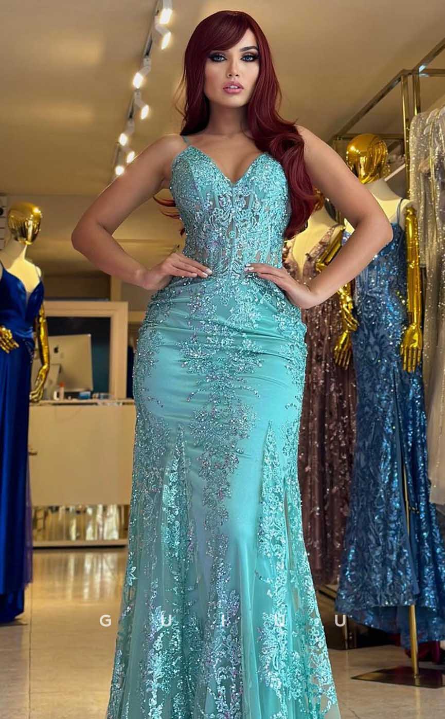 G4459 - Mermaid Column V N eck Halter Alliques Long Party Prom Dress for Black Girl Slay