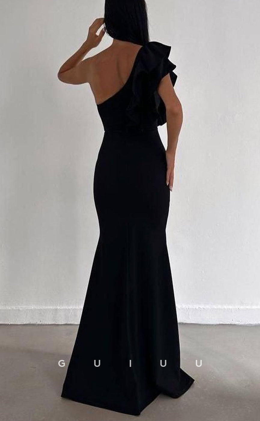 G3718 - Elegant & Classic Mermaid One Shoulder Back Zipper Ruffles Long Prom Dress