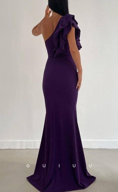 G3718 - Elegant & Classic Mermaid One Shoulder Back Zipper Ruffles Long Prom Dress