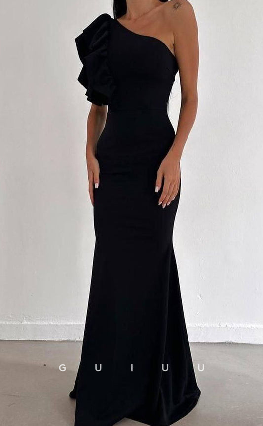 G3718 - Elegant & Classic Mermaid One Shoulder Back Zipper Ruffles Long Prom Dress