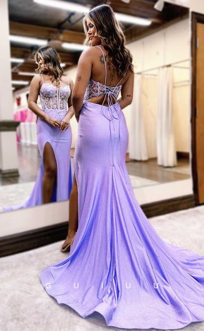 G4653 - Mermaid Strapless Straps Sleeveless Beaded  Prom Gown with Slit and Train for Black Girl Slay