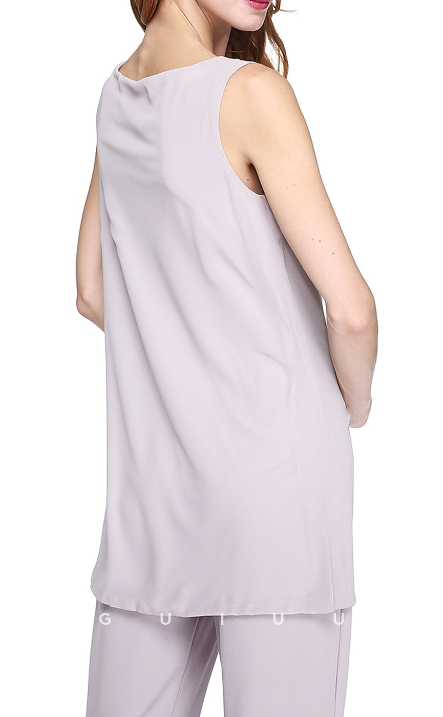 GM073 -Pantsuit Plus Size Bateau Neck Floor Length Wrap Included Chiffon Mother of the Bride Dress