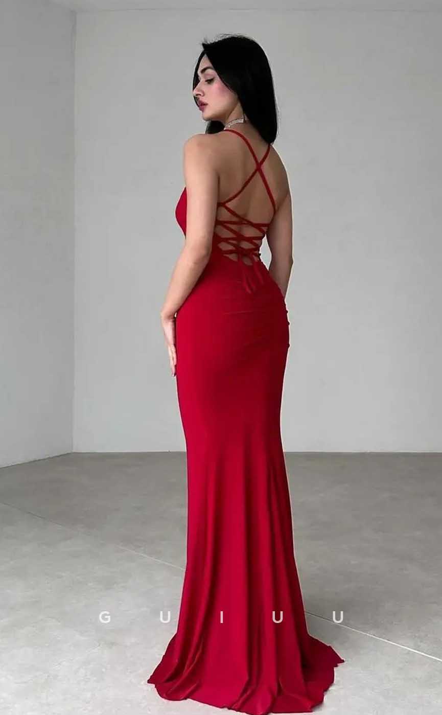 G4531 -  Sexy & Hot Mermaid Sheath Halter Sleeveless Red Prom Party Dress